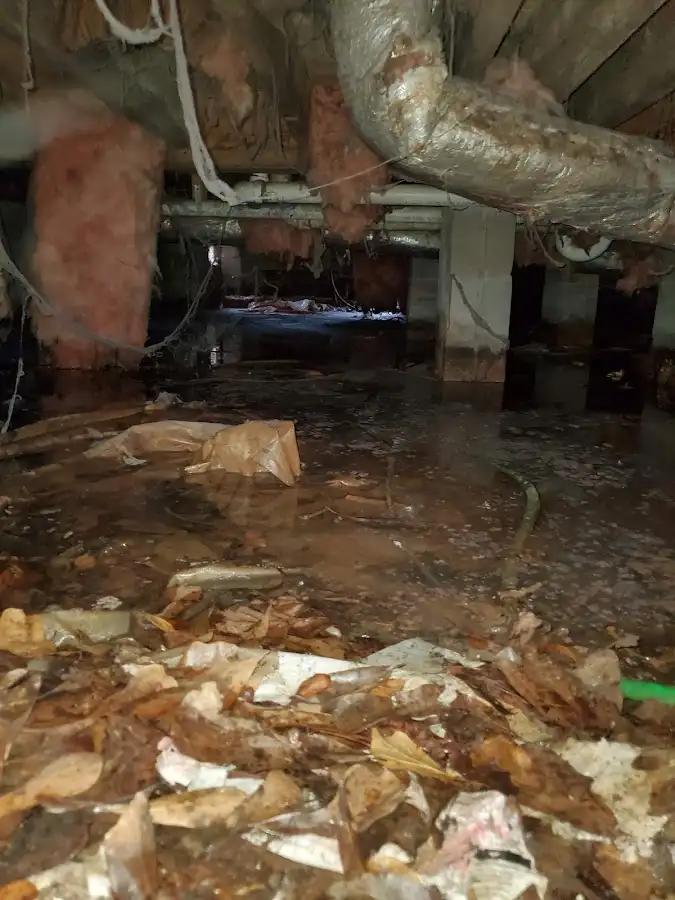 Crawl space flood assessment for Commercial Water Damage Restoration in Irvington
