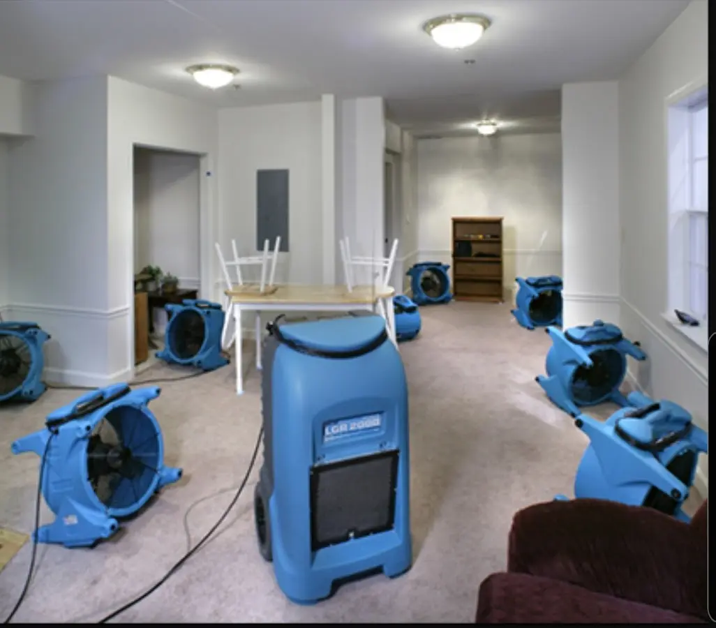 Air movers and dehumidifier setup for Water Extraction & Removal in Irvington