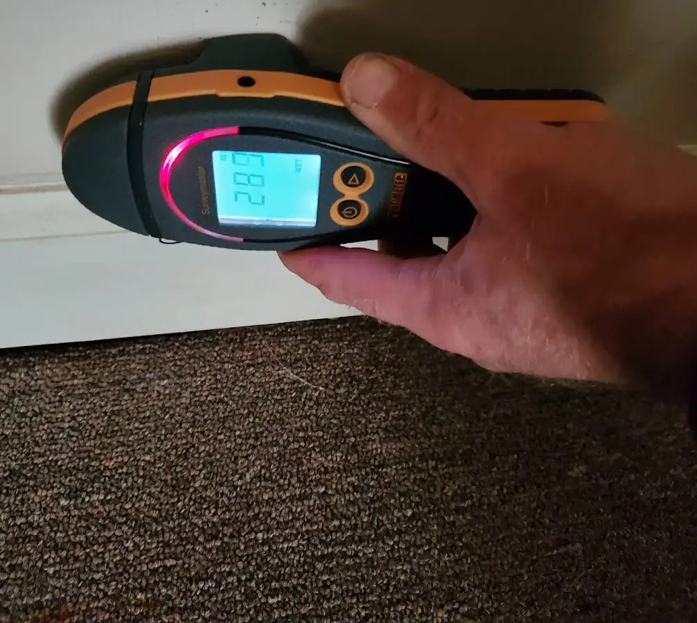 Moisture detection at baseboard during Storm Damage Restoration in Irvington